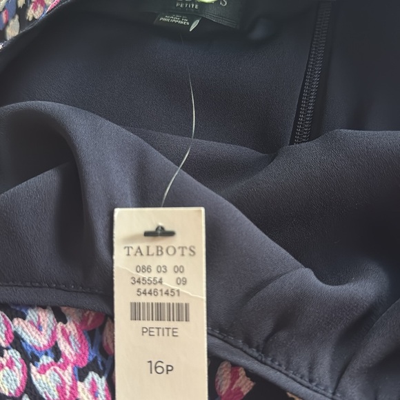 Talbots crepe floral set-in waistband lined crew neck 3/4 button sleeve midi NWT - Picture 6 of 8